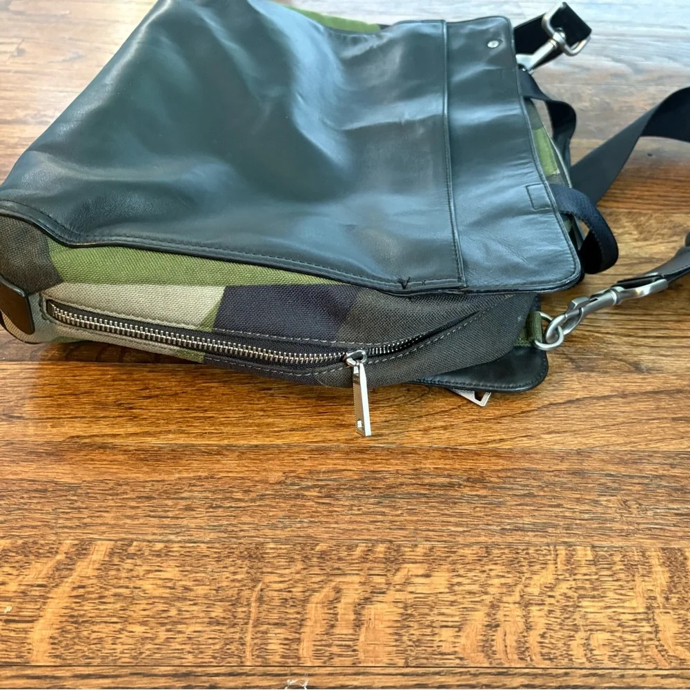 Jack Spade camo leather briefcase messenger bag black